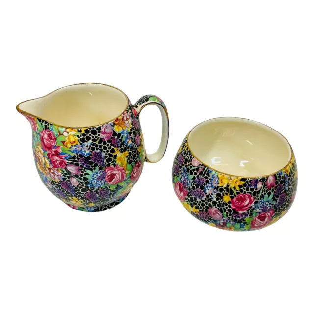 Hazel Chintz Royal Winton Grimwades England Milk Jug Pitcher Cream Sugar Bowl 3