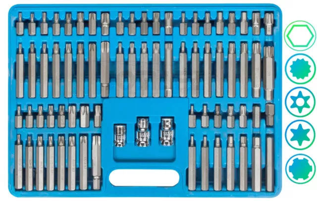 Juego De Puntas Allen Hexagonales, Torx, Torx Inviolable, Ribe Y Xzn 75 Piezas