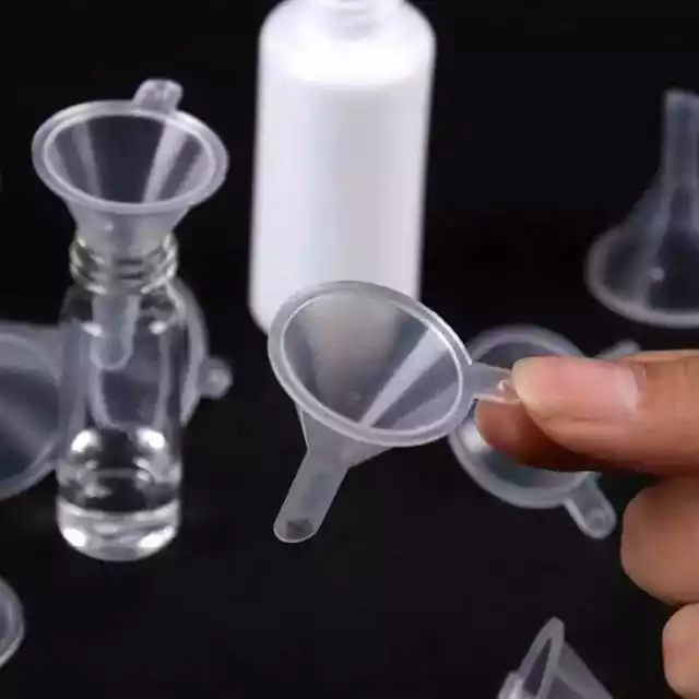 10 Pack Clear Mini Plastic Funnels for Lab Bottles, Oils, Perfumes, Powder, etc