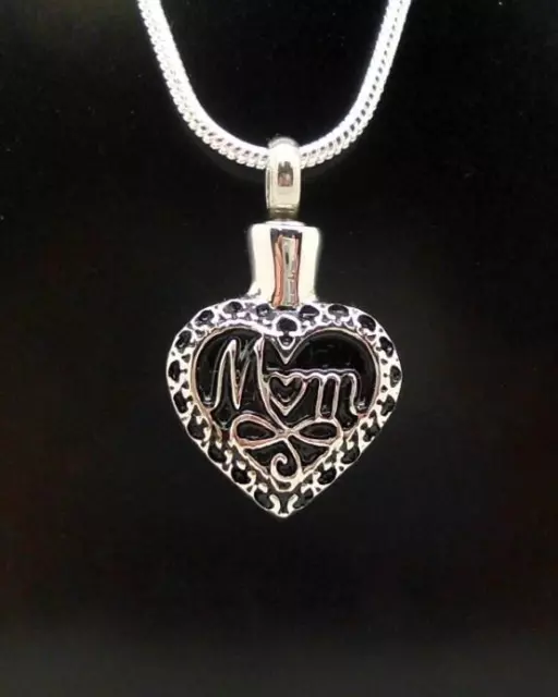 Mum Silver Love Heart Mother Design Keepsake Cremation Memorial Urn Pendant NIB