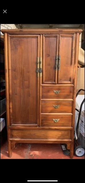 Antique Chinese Wedding Butterfly, Chest Cabinet Armoire, Chinese Has Brass Lock