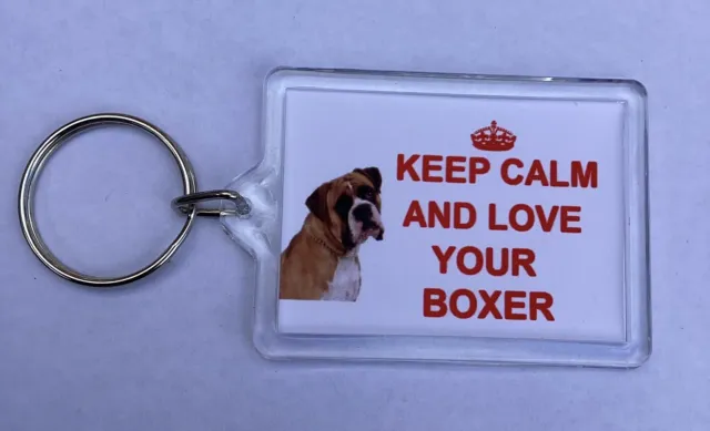 Boxer Dog Keyring Keep Calm And Love Your Boxer Keyring -Gift Present Idea