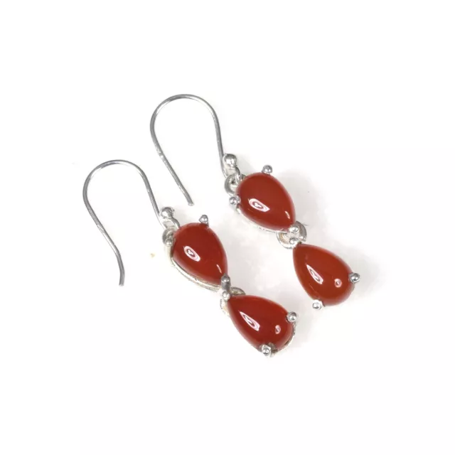 925 Solid Sterling Silver Red Carnelian Hook Earring-1.3 Inch r749