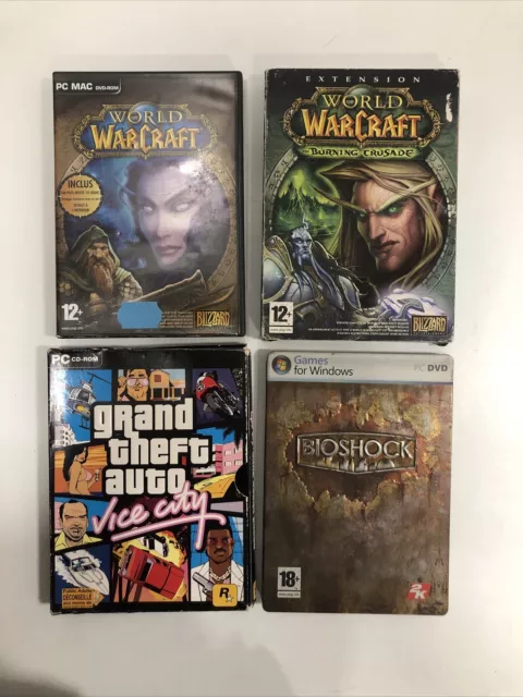 Lot De 4 Jeux Pc Cd Rom World Of Warcraft , Gta , Bioshock