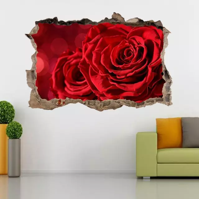 Red Roses Flower Garden 3D Smashed Wall Sticker Decal Home Decor Art Mural J1163