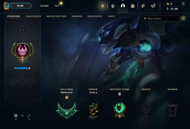 League of Legends LOL ACC ACCOUNT SMURF [EUW] Emerald 4 Programm Camille 31K BE