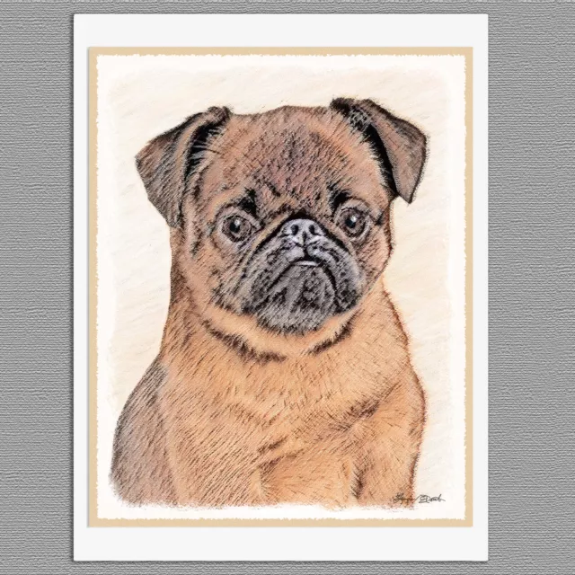 6 Brussels Griffon Bruxellois Smooth Dog Blank Art Note Greeting Cards