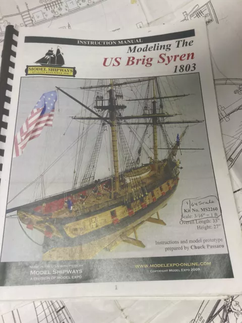 Syren US Brig model ship by Model Shipways 1/64 scale 33” long plans only