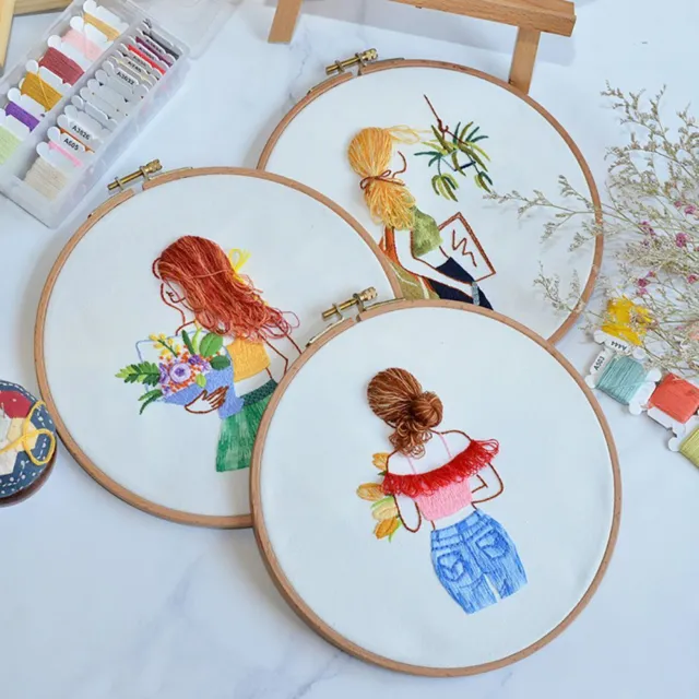 Girls Ribbon Painting Cross Stitch Kit Embroidery Needlework Embroidery Hoop