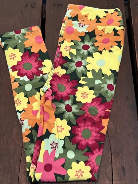 Lularoe A Kids leggings size L/XL New Flowers Pink Green Yellow Large XLarge