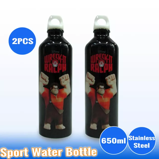 2 x 650ml Stainless Steel Water Bottle Sport Outdoor Training Drink Gym Camping