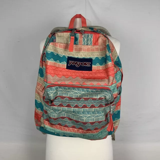 Jansport Digibreak Backpack Laptop Sleeve School Bag Travel Aztec Blue Tan Pink