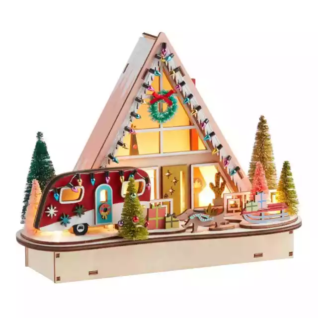 CHRISTMAS MIDCENTURY MODERN AFrame House LED Light Up Decor Laser Cut