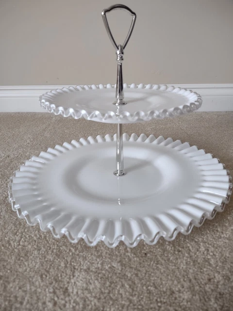 Vintage Fenton Large Milk White 2-tier Tray ~13” Diameter