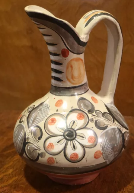 9" Vintage Pitcher Tonala-STYLE Mexico Pottery Hand Painted Vase