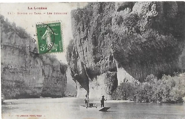 CPA carte postale ancienne Lozère bac à traille dans les gorges du Tarn