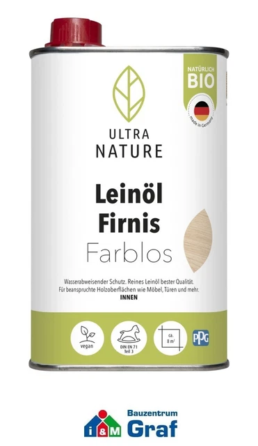 Ultra Nature Huile de Lin Vernis Traitement Bois pour Intérieur Incolore, 0,5 L
