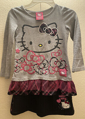 NWT Macy’s Girls Hello Kitty Let’s Play Outfit Grey Top & Black Matching Skort