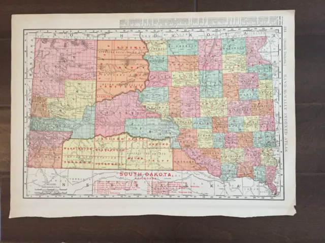 Large 15" X 21" COLOR Rand McNally Map of South Dakota  (1905)