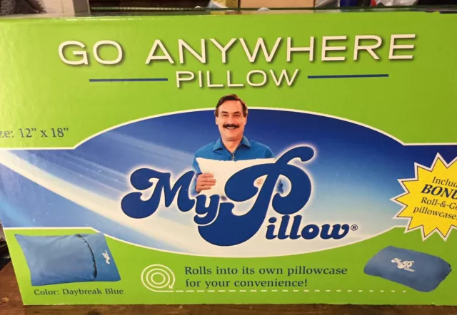 My Pillow Go Anywhere Pillow 12 x 18 Includes Roll & Go Pillowcase Daybreak Blue