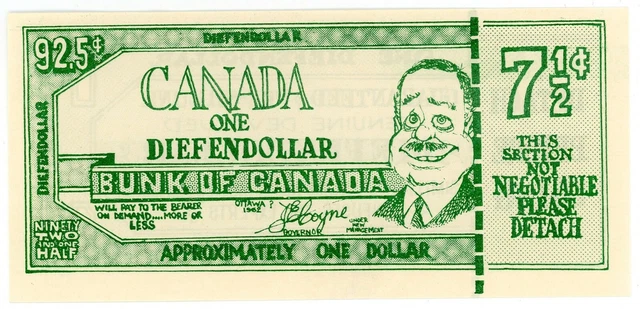 PC Political Satyr Note Diefenbaker Dollar Bunk of Canada c1960s #14484