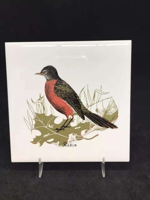 Vintage H&R Johnson LTD England 6” x 6" Ceramic Tile Trivet ROBIN by M.J. Ryan