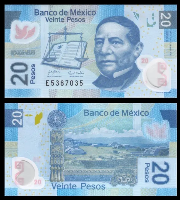 Mexico 2007 20 Pesos Polymer Banknote P-122e Uncirculated GEM Problem Free Note