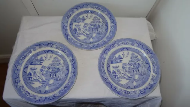 lot de 3 assiettes anciennes faïence  décor  bleu Chinois( au Tonkin?)