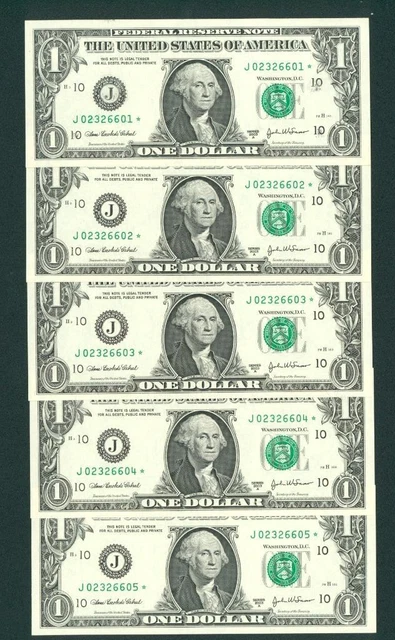 ((Seven Digit)) ** Star ** $1 2003 Low Serial Number ((Five Consecutive Notes))