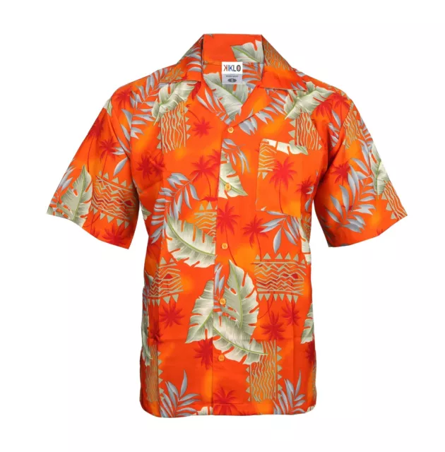 Mens Hawaiian Shirt Stag Beach Hawaii Aloha  Summer Holiday Fancy Orange Leaf