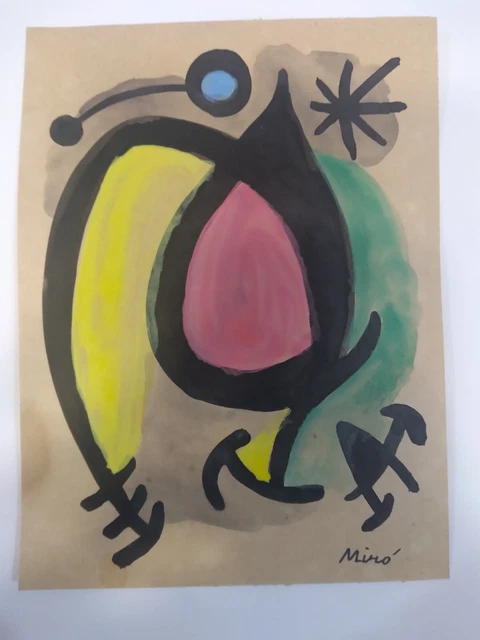 Joan Miro, Vintage Acrylic Painting. Signed Art, Year 1969, Rare And Old Art. Joan Miro, Vintage Acrylic Painting. Signed Art, Year 1969, Rare And Old Art.