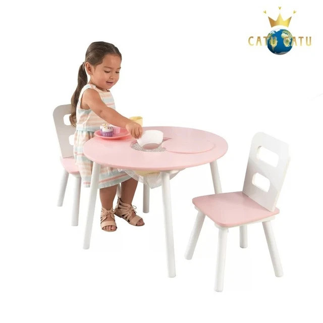 Kid's Table And Chair Set 3 in 1Pink Toddler Furniture Wood Activity Table New