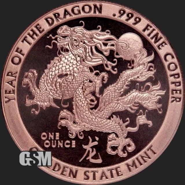 Lot Of 100 X 1 Oz Year Of The Dragon 2024 .999 Fine Copper Round - Bullion