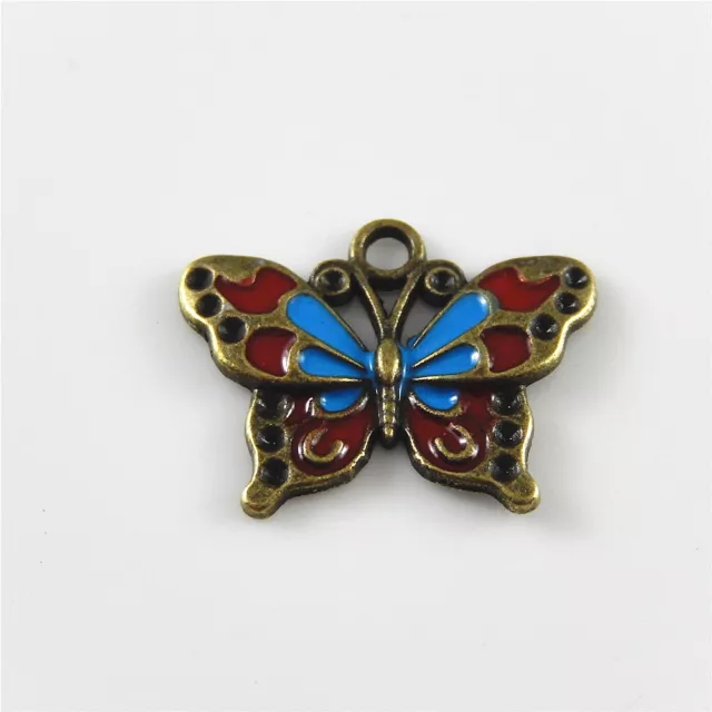 Mehrfarbig Ton Emaille Legierung Schmetterling Form Anhänger Charme Schmuck 30x
