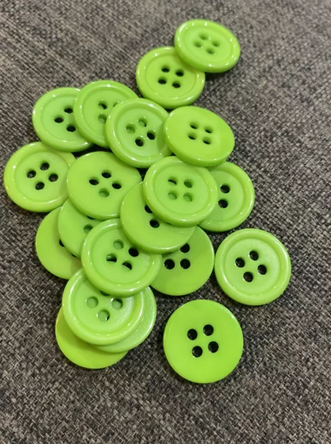 20 X Bright Green 15mm Four Hole Resin Buttons- Australian Supplier