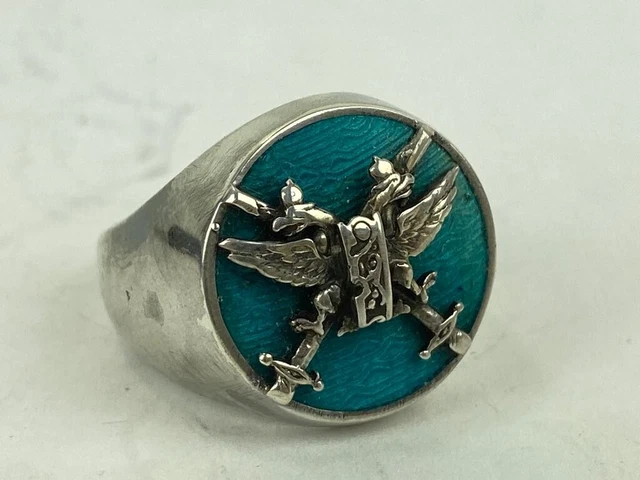 FABERGE Antique Imperial RUSSIAN Guilloche Enamel Men Officer Ring, 84 silver