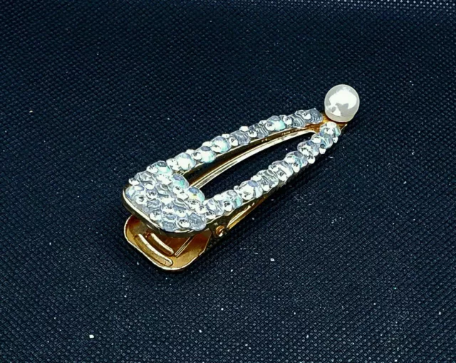 Rhinestone Pearl Gold HairClip Slide Hairpin Snap Barrette Accessory New