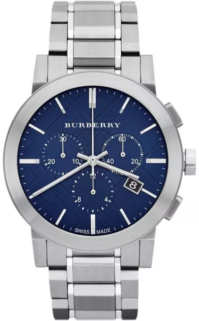 New in box Burberry Men's Swiss Chronograph Stainless Steel 42mm Bu9363 Watch