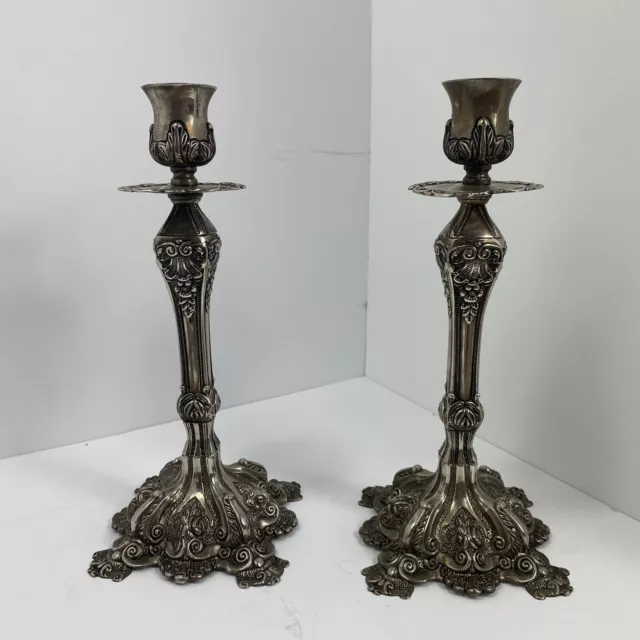 Vintage Ornate Silver plated Metal Candle Holders