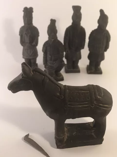vintage qin dynasty minature terra - cotta chinese warriors and horse