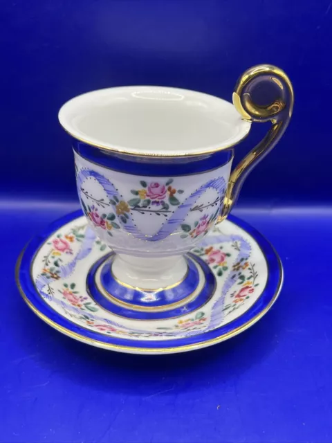 KPM Germany Hand Painted Porcelain Floral Gold Gilded Demitasse Teacup Saucer