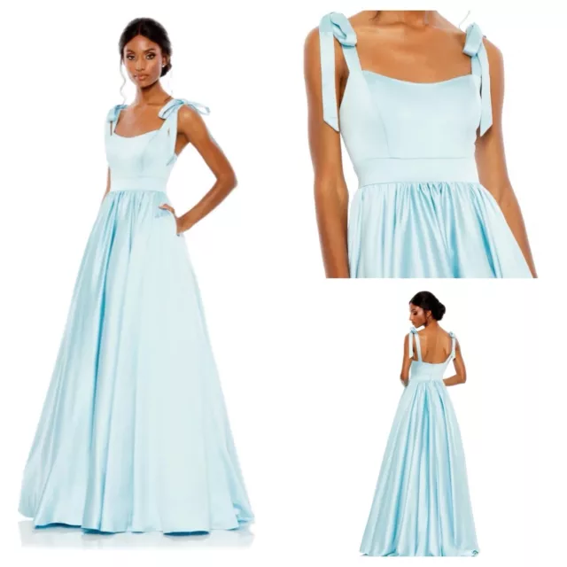 NWT Mac Duggal Tie Shoulder Sweetheart Ballgown Powder Blue SZ 8 Pockets 67981