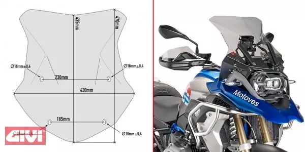 Givi 5124DG Windschild getönt 435mmx433mm  BMW R1200GS LC + Montagekit 5108KIT