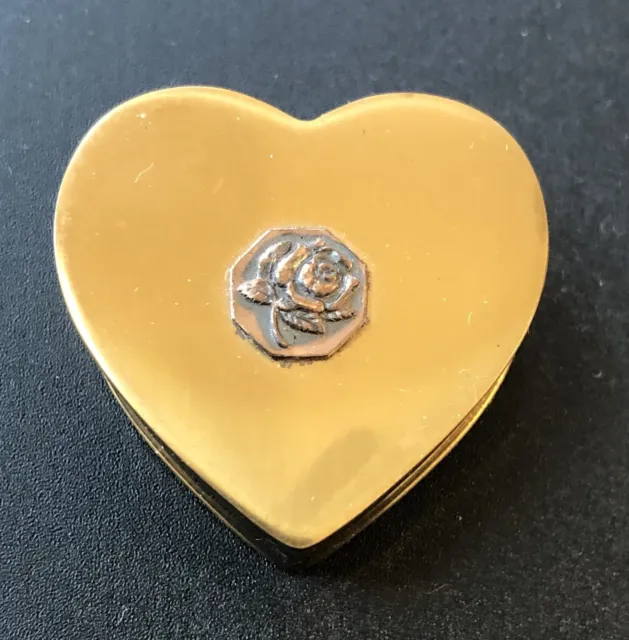 Vintage Heart-shaped Trinket-Pill Box with Rose Motif. Brass.