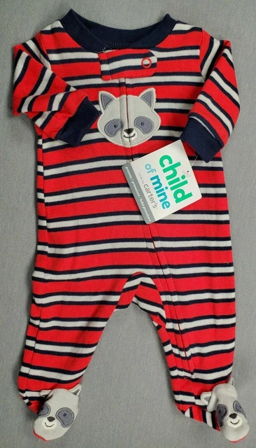 New Baby Boy Clothes Child Mine Carter's Preemie Red Gray Raccoon Footed Outfit