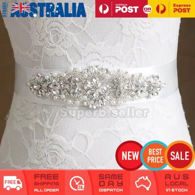 Rhinestone Crystal Pearl Wedding Bridal Dress Bride Gown Sash Belt Satin Ribbon