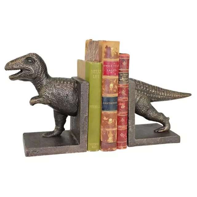Design Toscano T-Rex Dinosaur Cast Iron Sculptural Bookend Pair