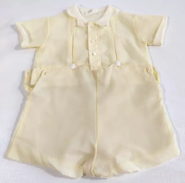 Vtg Perfect Togs 100% DuPont Dacron 2 pc Knit & Woven Yellow & White Suit ~18mos