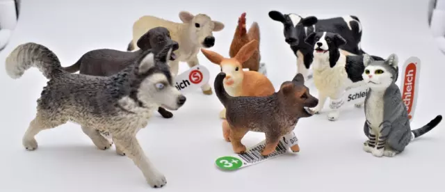 Schleich Farm World lot with 9 different Animals. Dogs, Cat, Rabbit. Germany 2