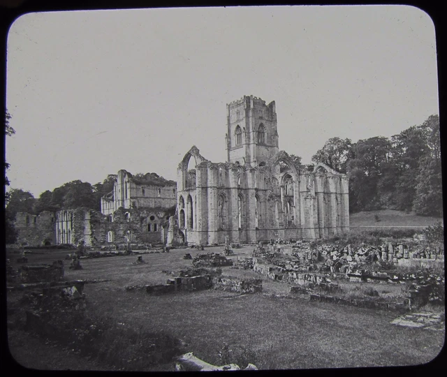 Glass Magic Lantern Slide FOUNTAINS ABBEY NO1 C1890 PHOTO YORKSHIRE NR RIPON